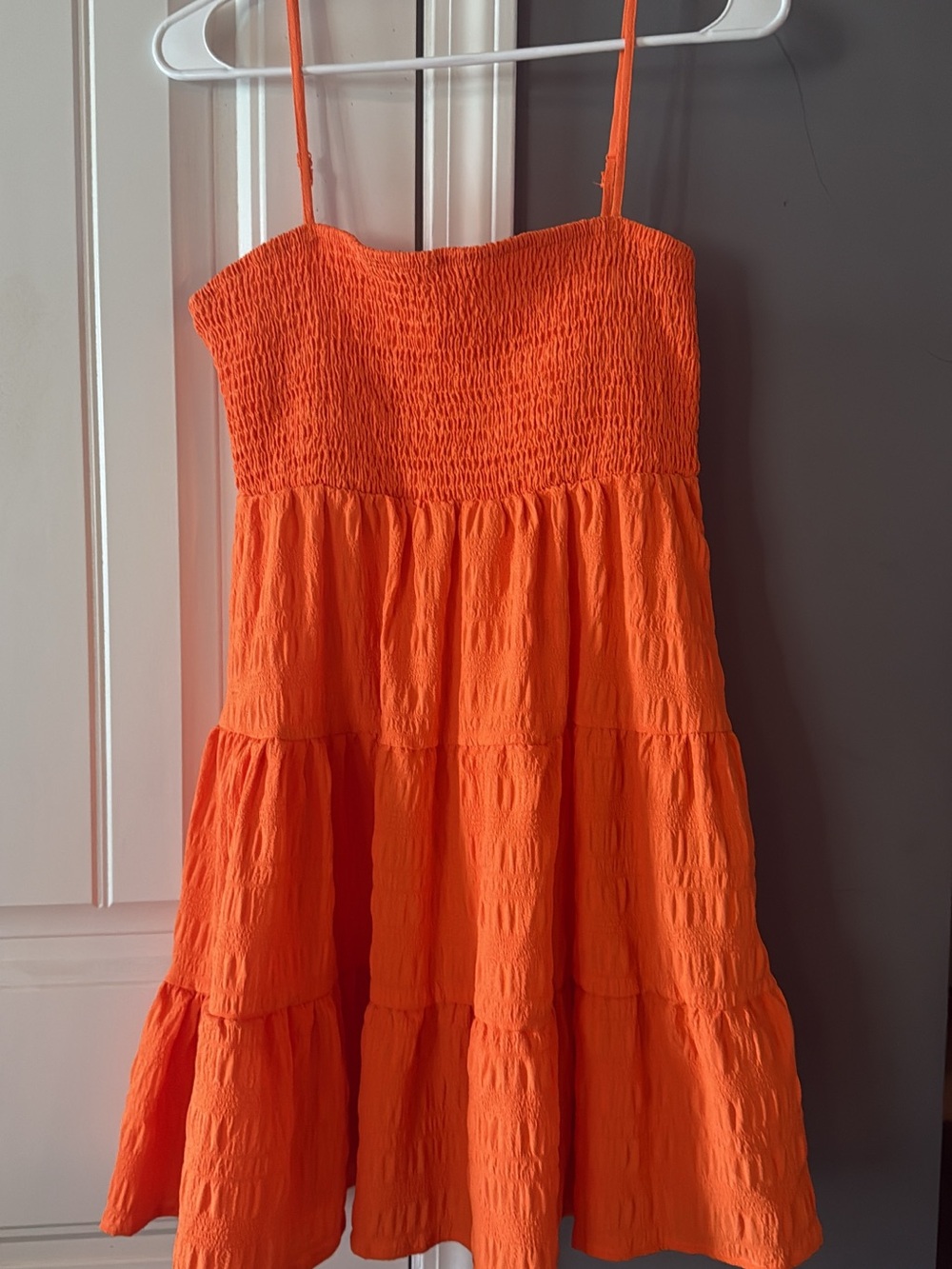 Girls Orange Smocked Tiered Sundress